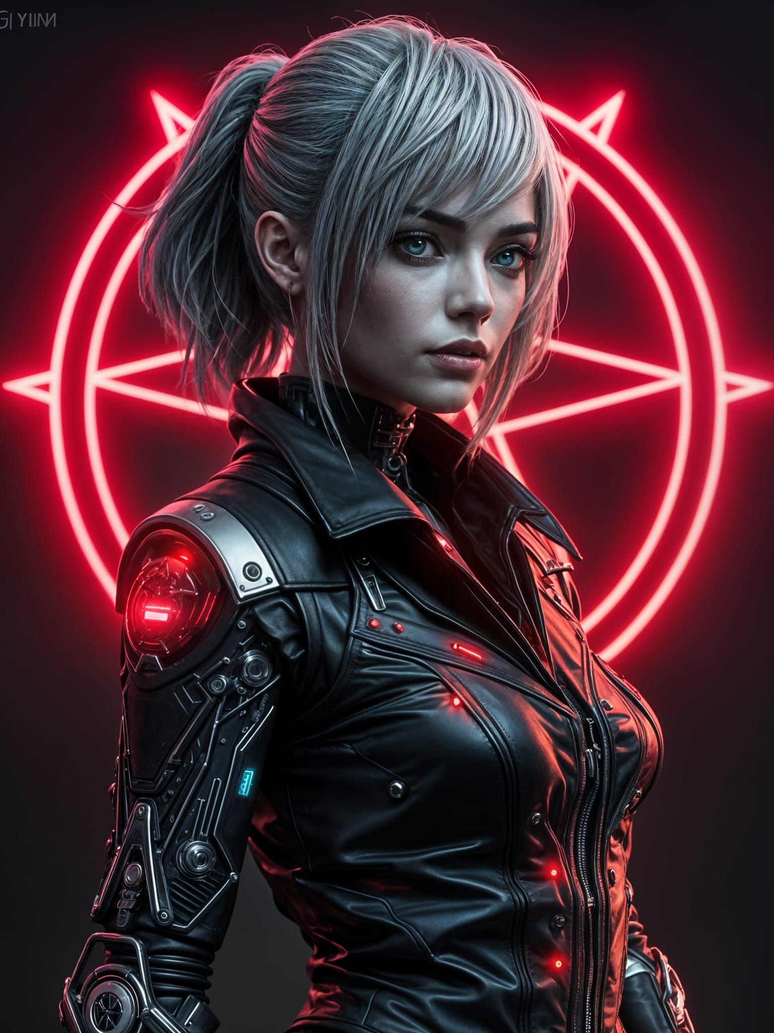 Biopunk Cyborg Witch in Digital Art Style