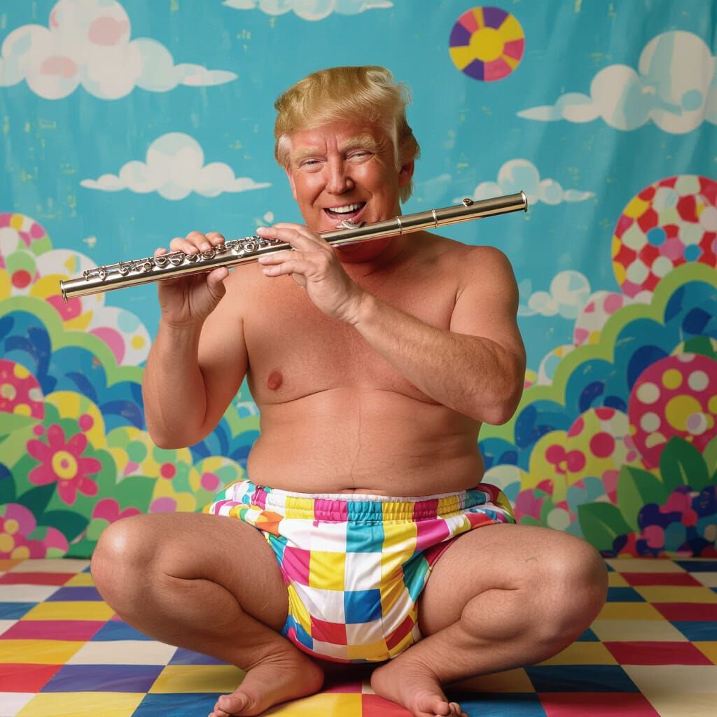 Man Playing Flute in Pop Surrealist Style