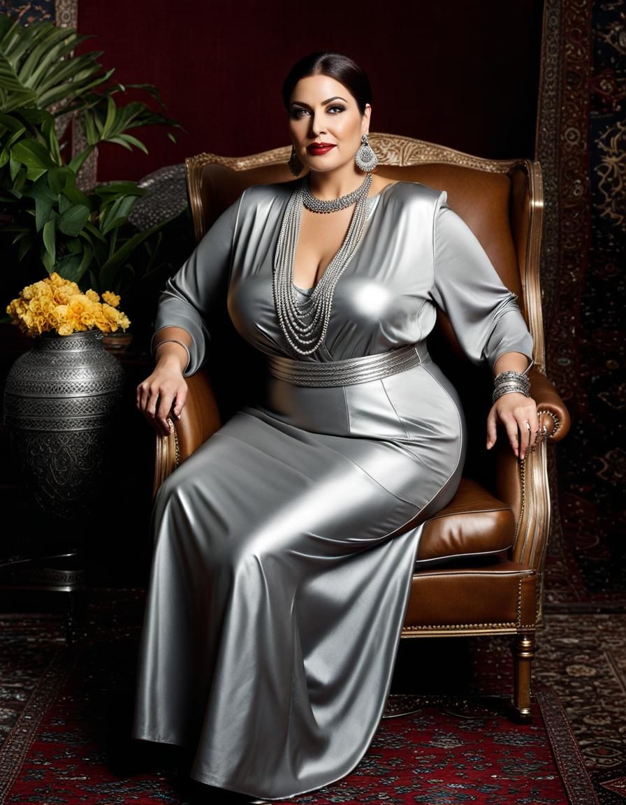 Beautiful Woman in Silver Dress, Ultra-Detailed Portrait