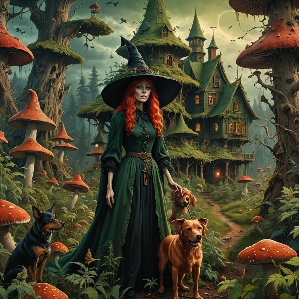 Forest Witch in Fantastical Realism Style