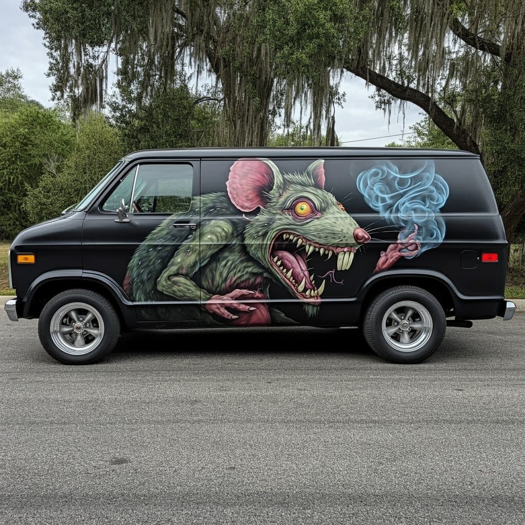 Custom 1975 Panel Van with Ratfink Mural