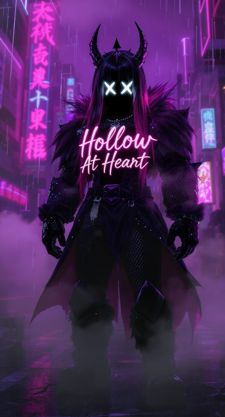Gothic Cybercore Roblox Avatar in Neon Cityscape