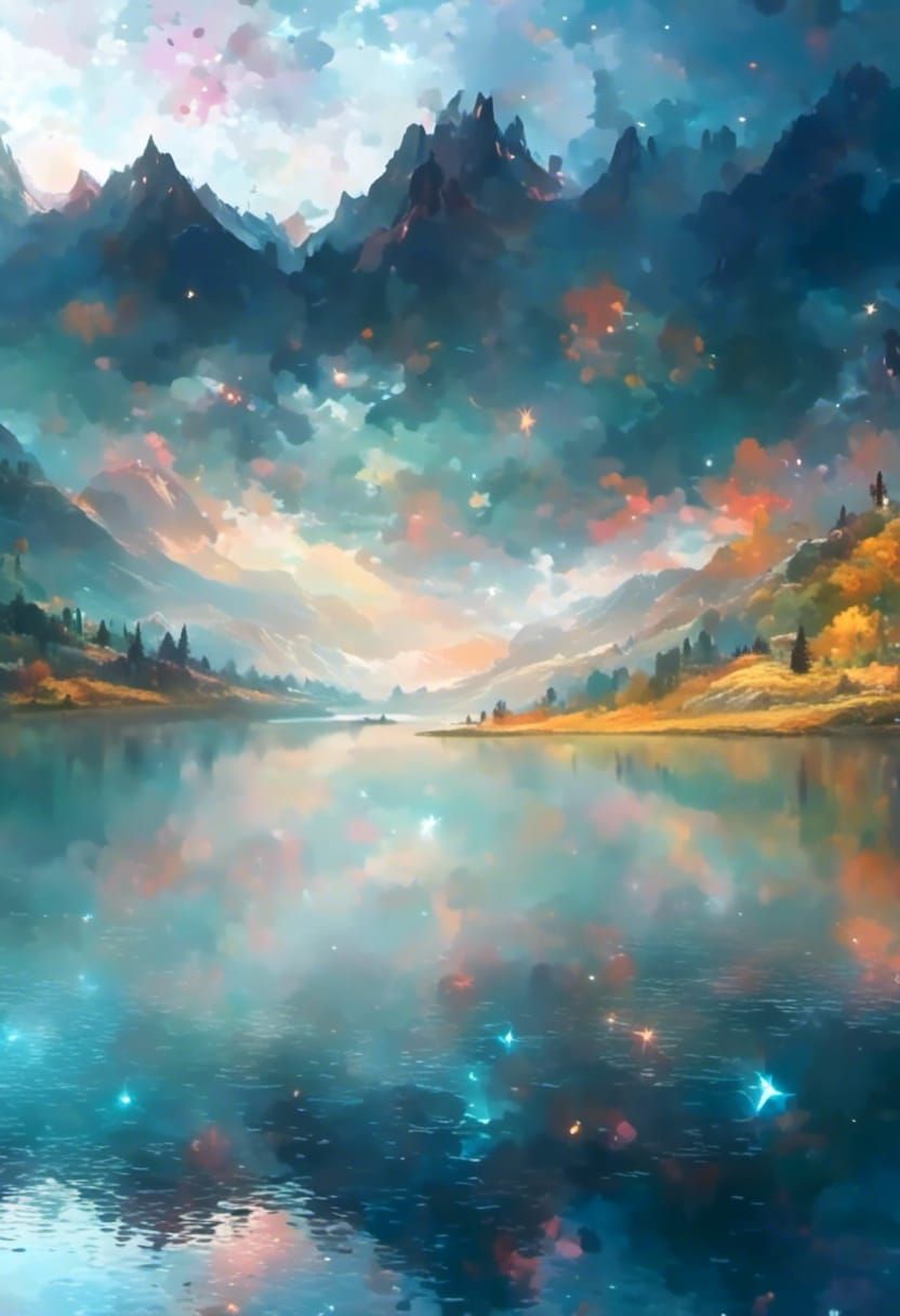 Stars and Mountains in Abstract Blue: Fantasy Scene