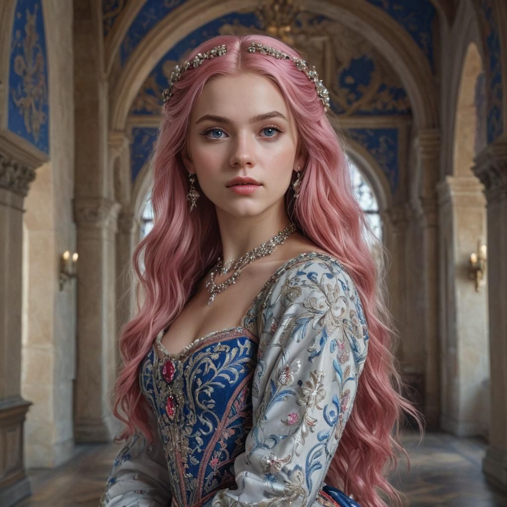 Slavic Noble Girl Portrait in Digitized Oil Painting Style