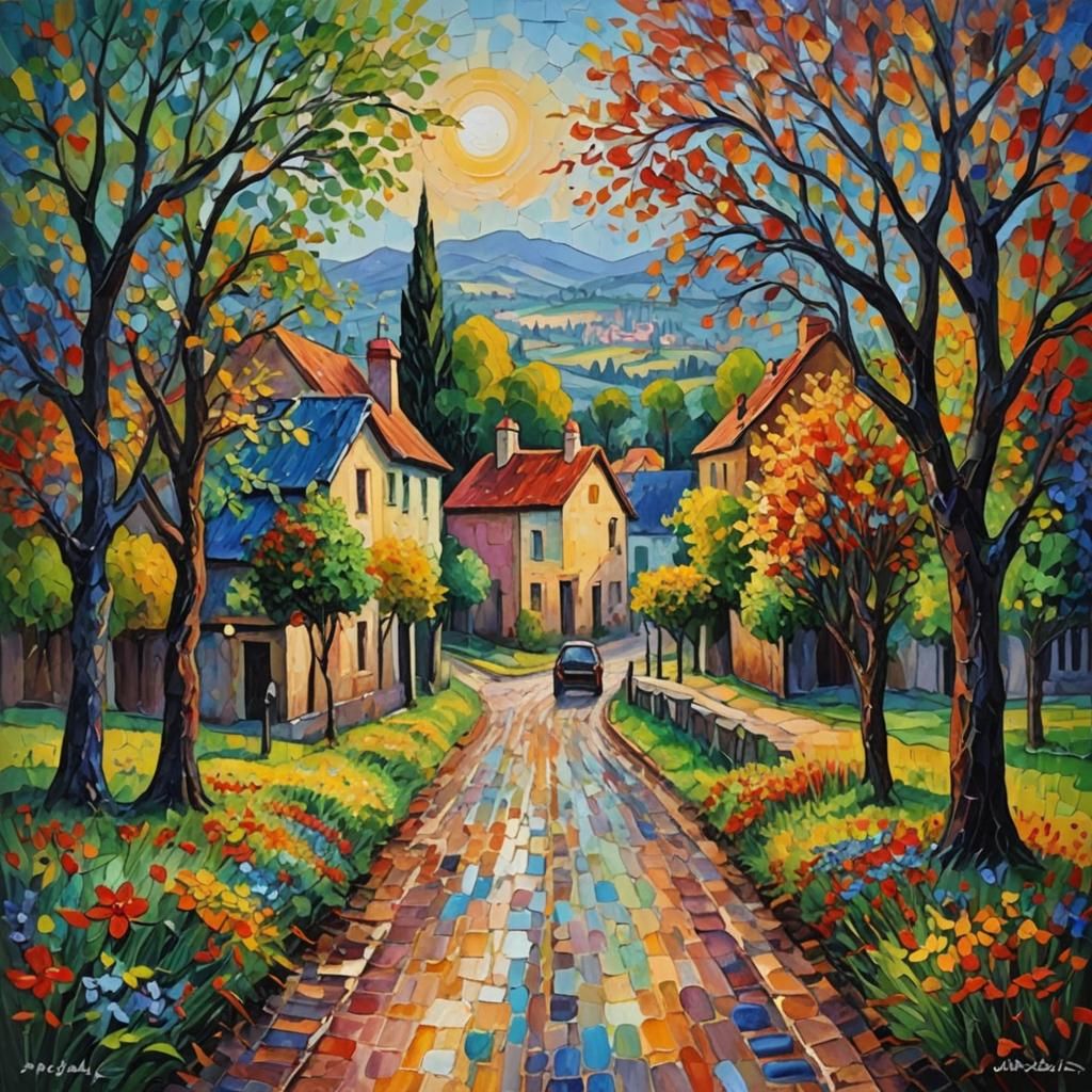 Neo-Impressionist Oil Painting of Beautiful Vistas