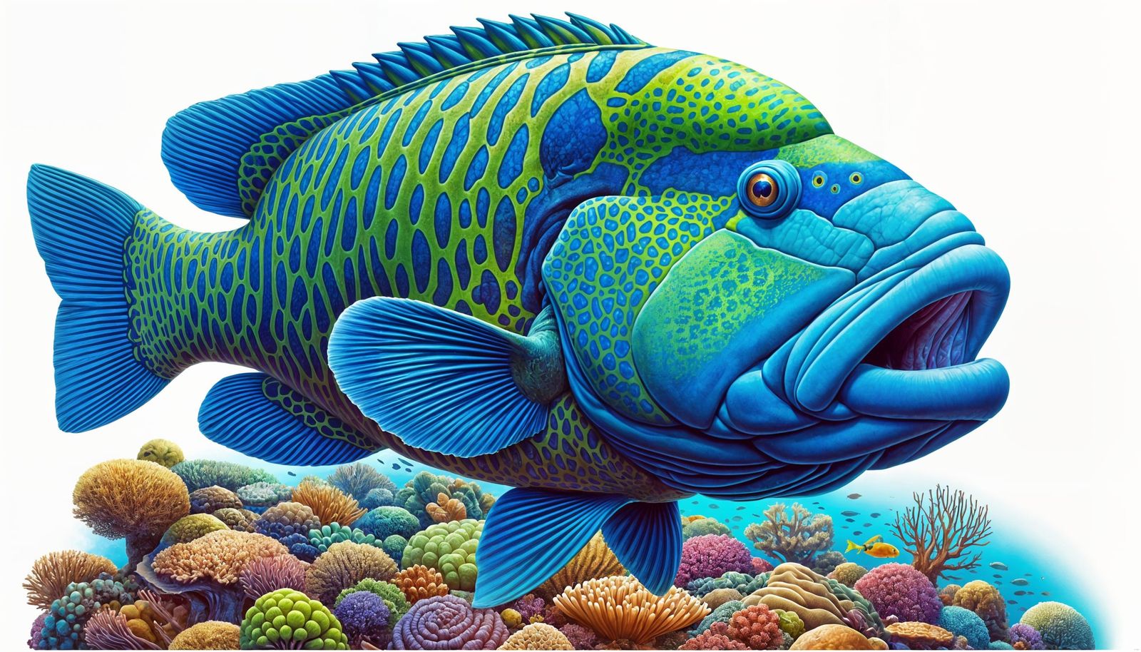 Striking Illustration of a Humphead Wrasse in Reef