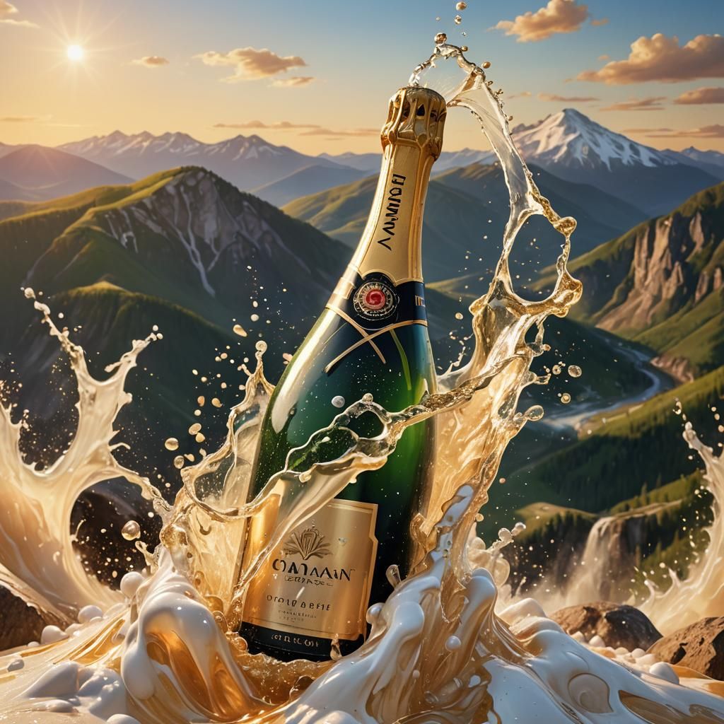 Colossal Champagne Bottle Erupts Atop Mountain