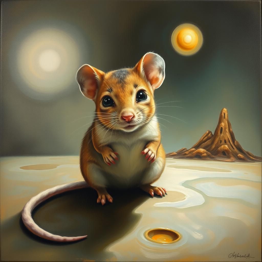 Surreal Blinking Creature Fades: Dali-esque Oil Painting