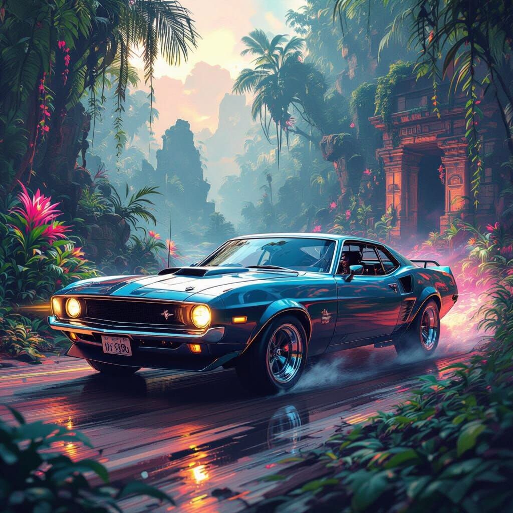 Mythical Muscle Car in Alien Jungle