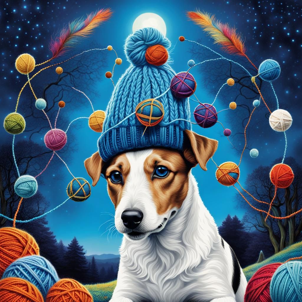 Surreal Jack Russell in Knitted Fantasy Collage