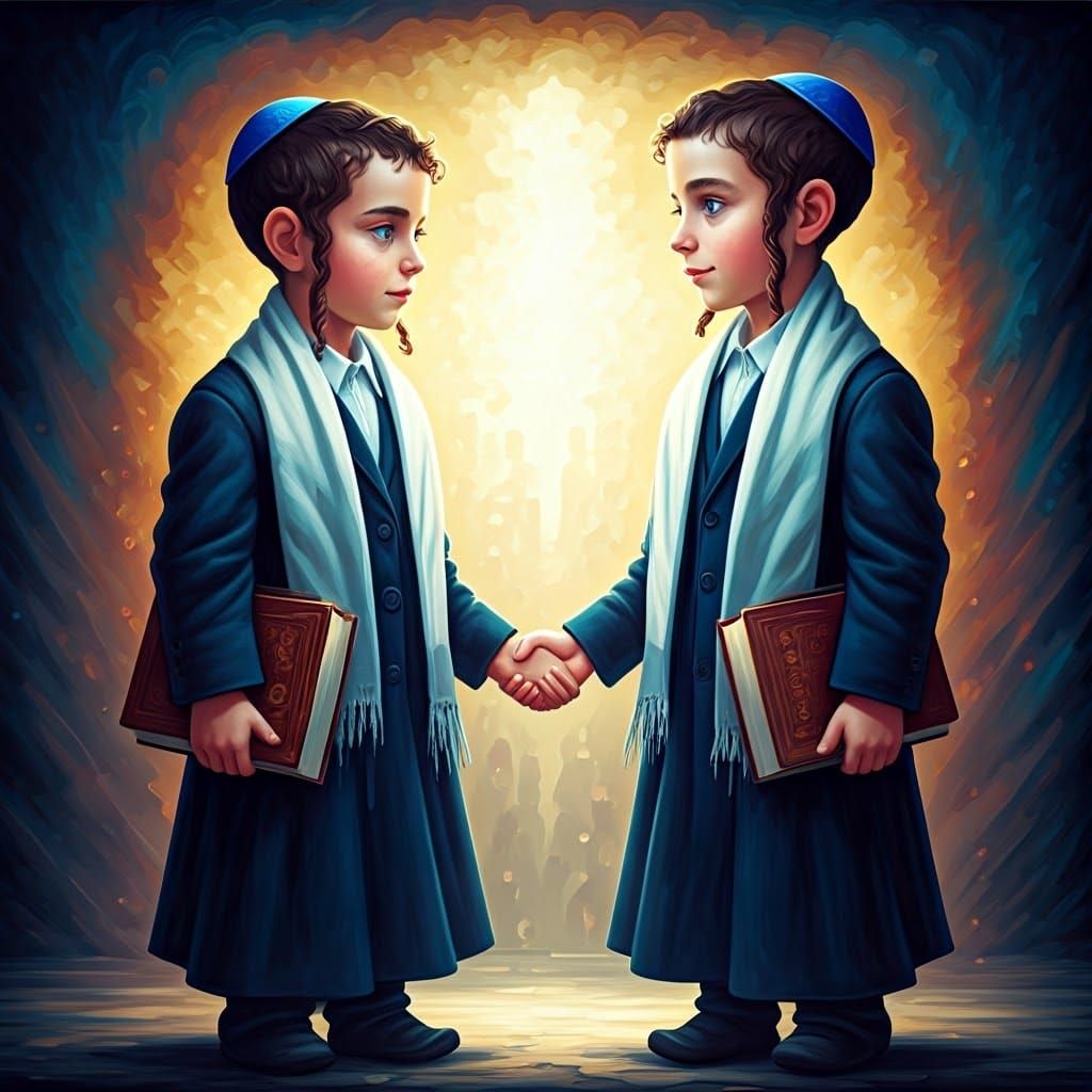 Hasidic Children Shake Hands: Hyperrealistic Portrait