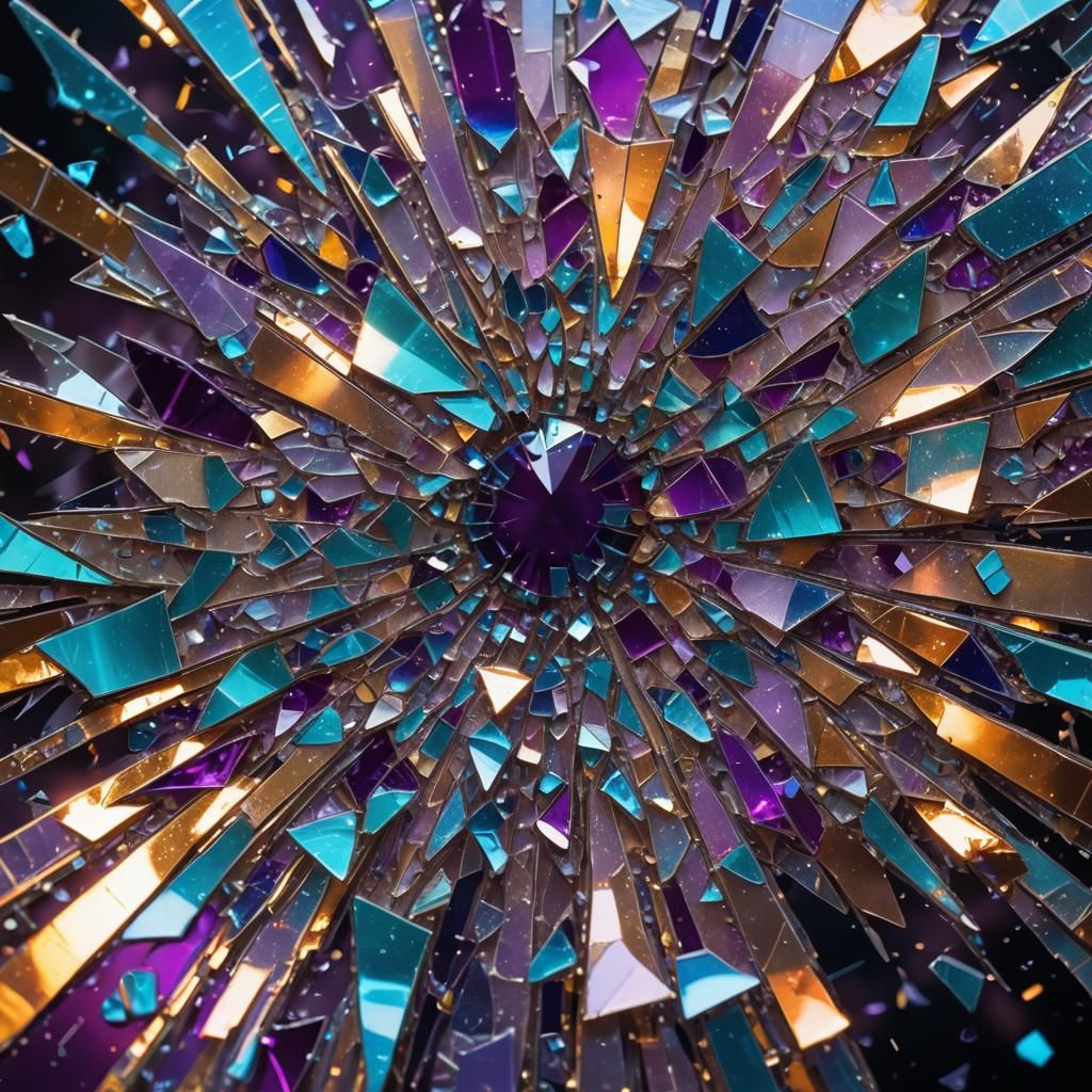 Kaleidoscopic Glass Shards Reflecting Light in Macro Photogr...