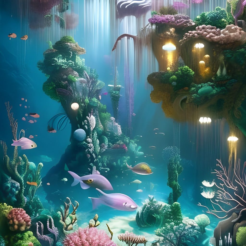 Bioluminescent Mermaid Garden in Deep-Sea Paradise