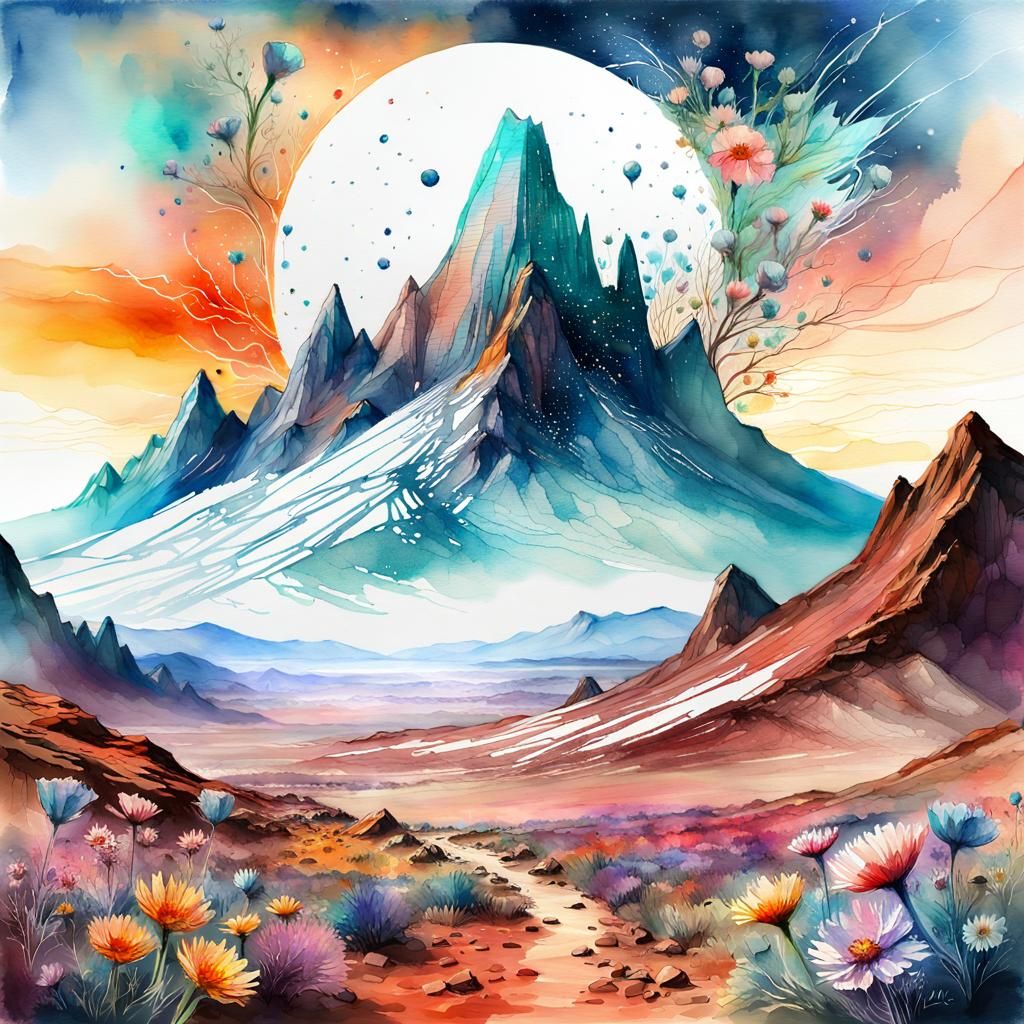 Scaray Alien Flowers on Mars, Digital Watercolor