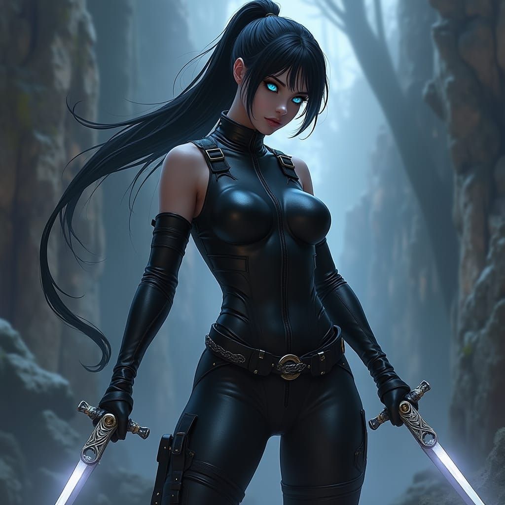 Gothic Cyberpunk Female Warrior in Dark Armor