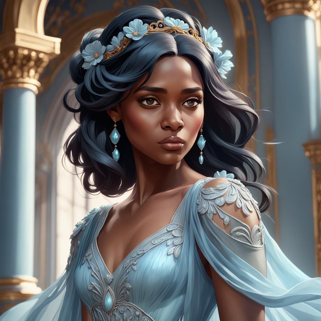 Beautiful Dark-Skinned Princess Portrait in Digital Art Styl...