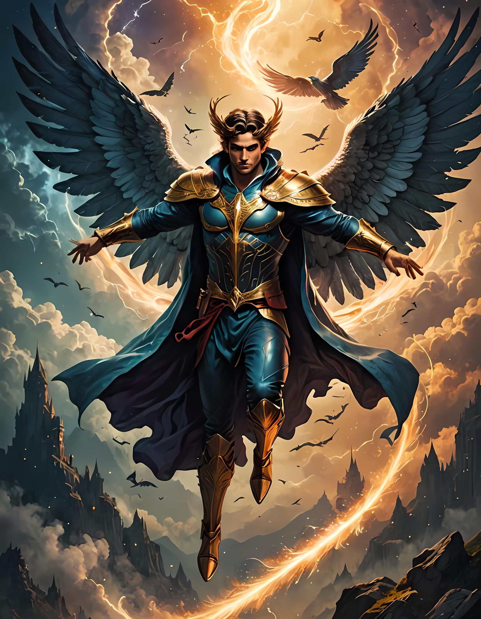 Mysterious Winged Man Flying Artwork