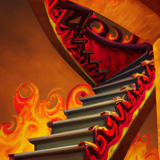 Stairway into Hell.
A masterpiece by Remedios Varo. contrasting colors deep color. detailed painting expressionism surre...