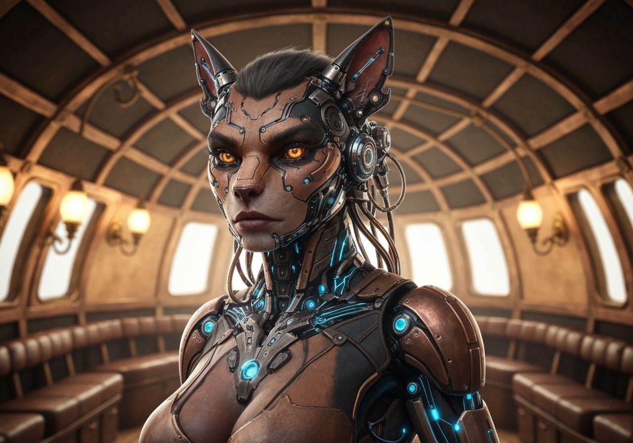 Cyborg Wolf Inside Steampunk Airship