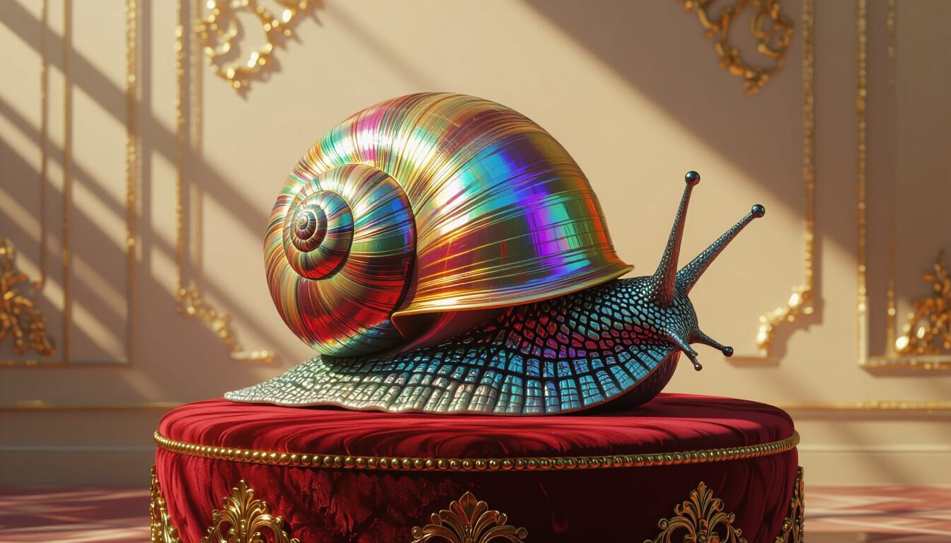 Disco Snail Twirling with Oil-Spill Hues