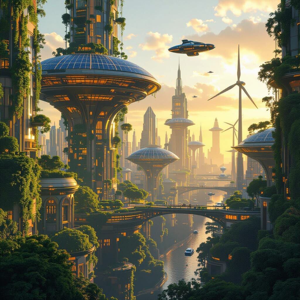 Vibrant Solarpunk Cityscape in 90s Cinematic Style