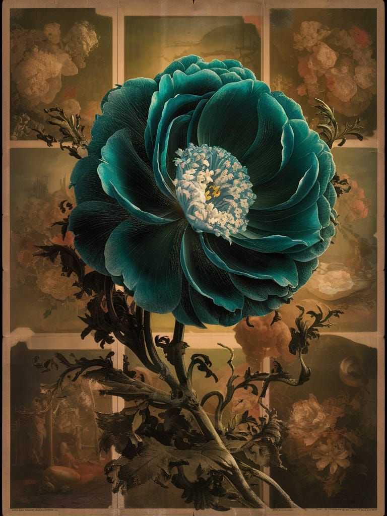 Art Nouveau Japanese Blue Flower Movie Poster