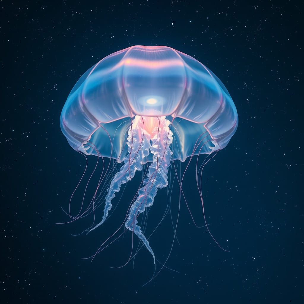 Surreal Jellyfish Glows Ethereally Amidst Celestial Night Sk...