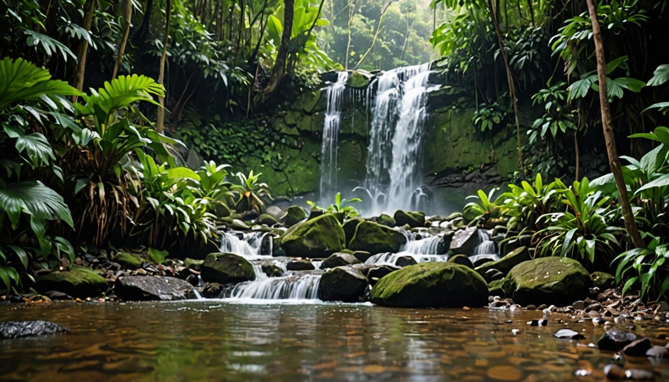 Lush Tropical Rainforest Waterfall Photography