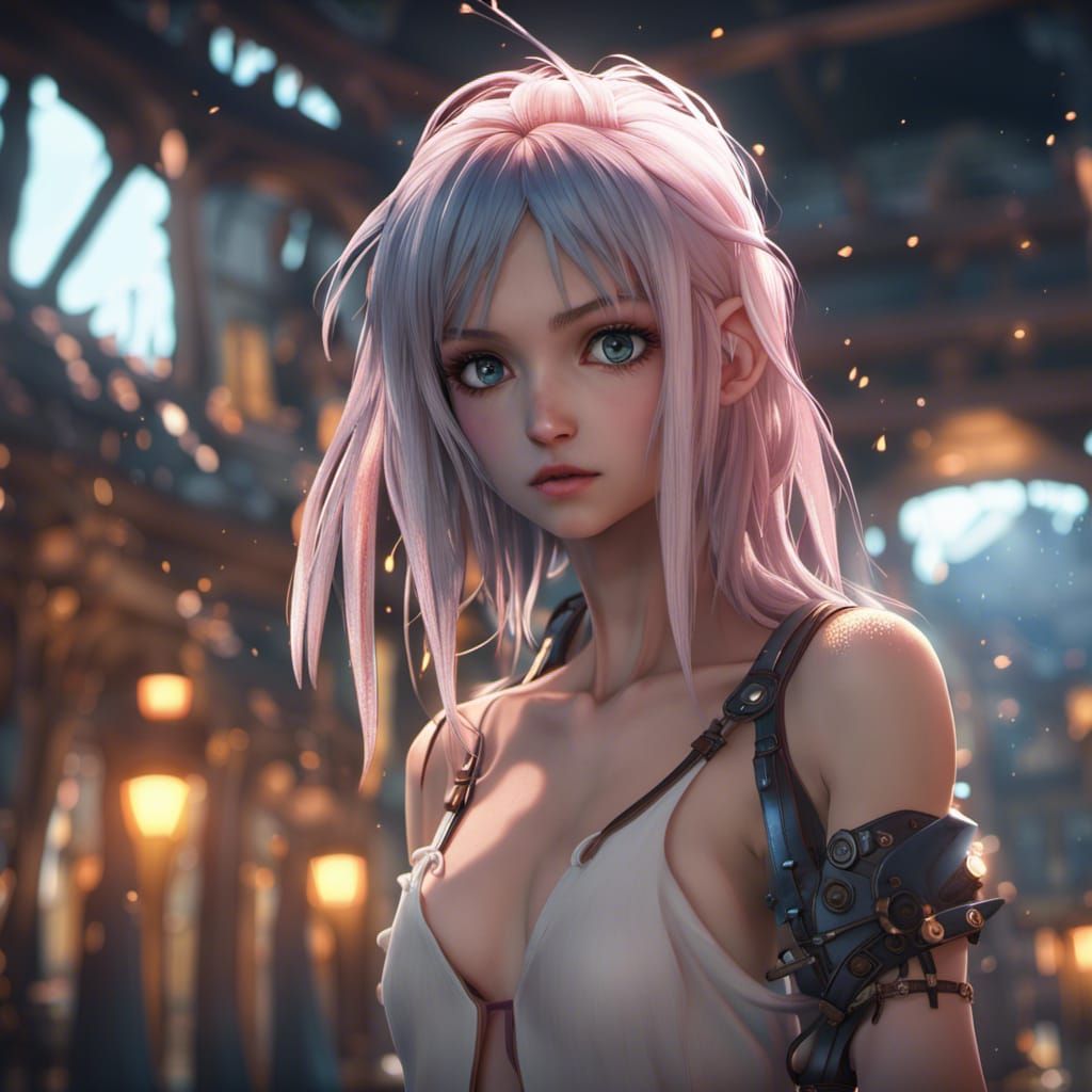 Anime Girl in Detailed Fantasy Matte Painting