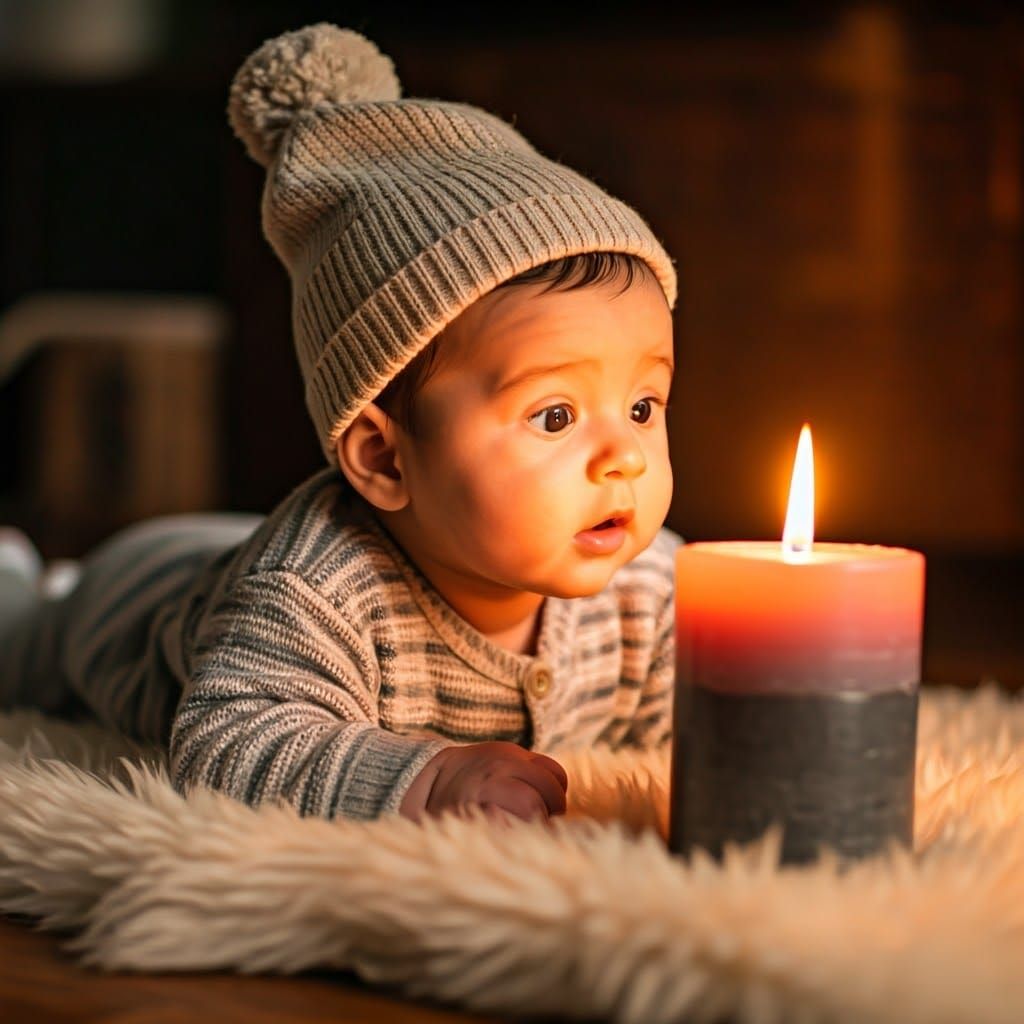 Baby Stares Intently at Candle Flame