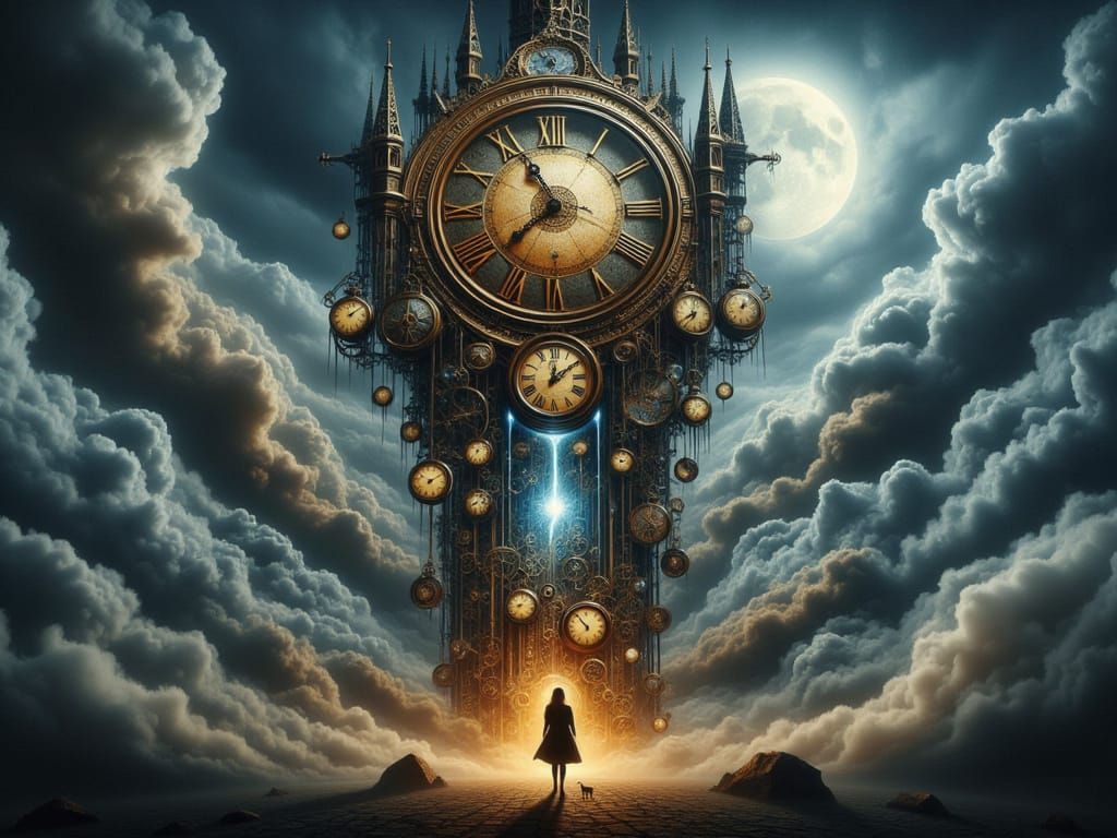 Steampunk Clocktower Piercing Storm Clouds