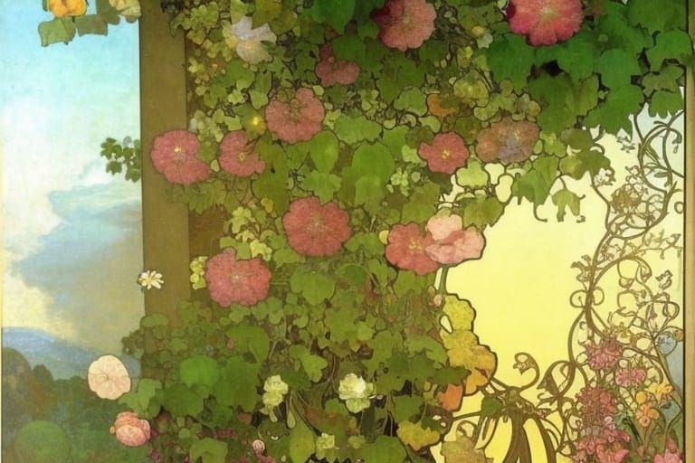 Exquisite Garden Flowers with Gothic Archways