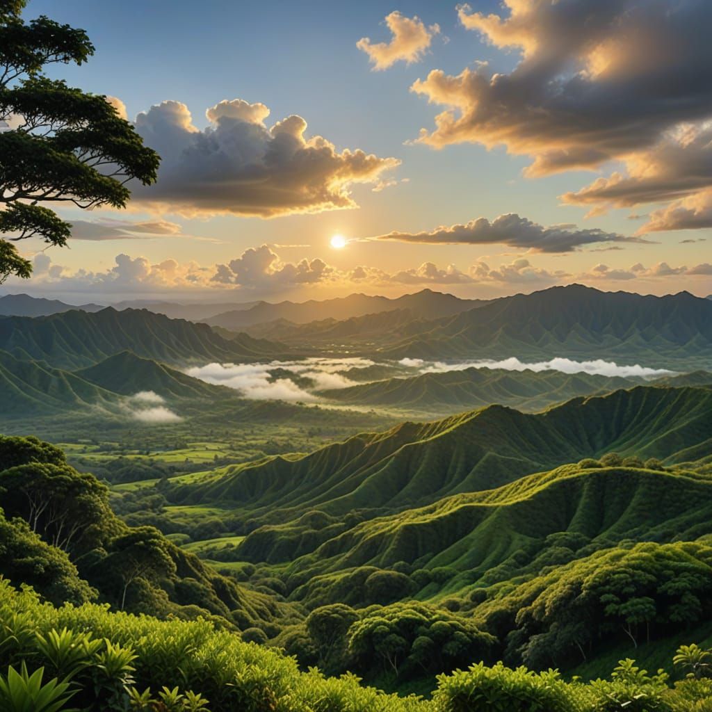 Surreal Moonlit Hawaii Landscape in Impressionist Style