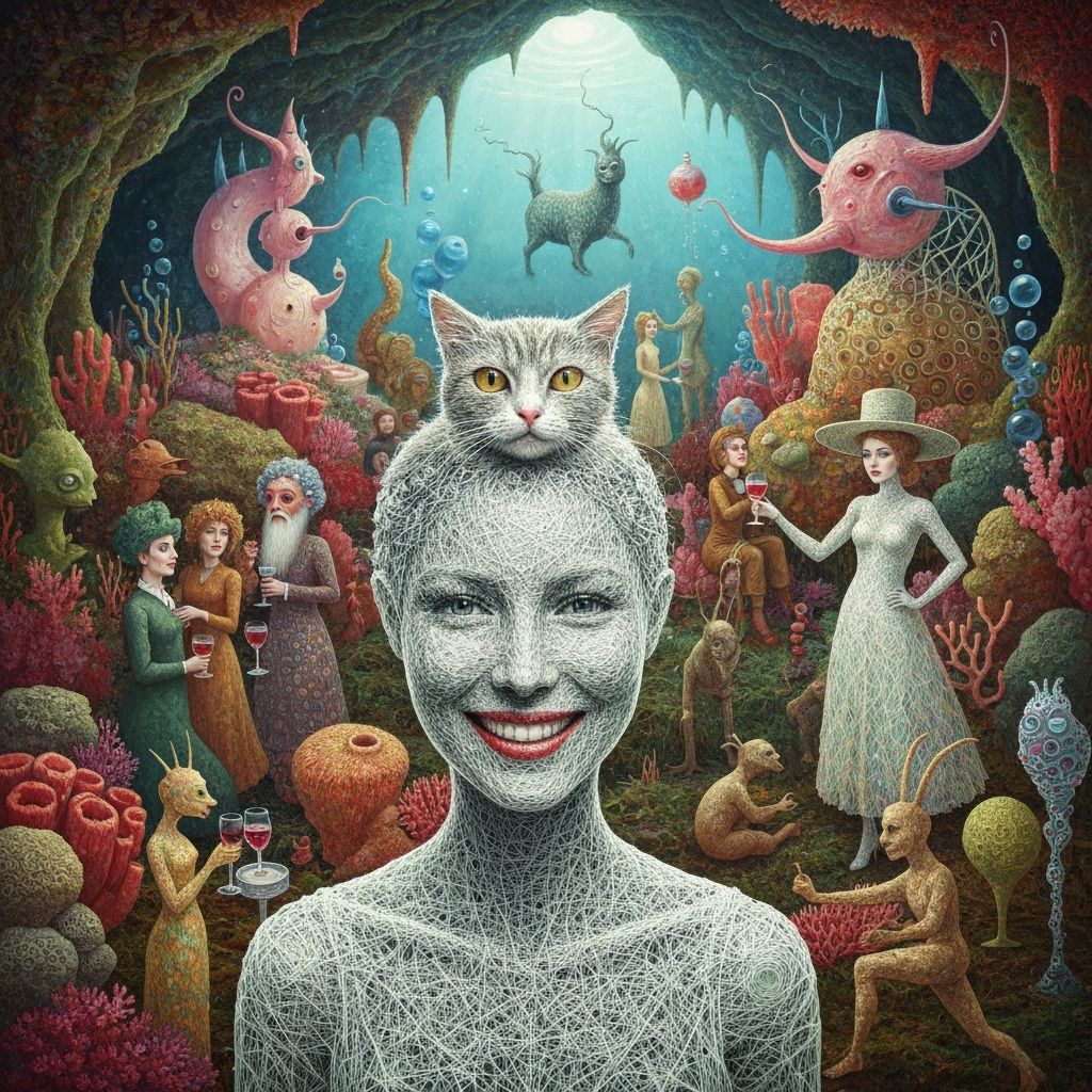 Surreal Undersea Garden Party with Whimsical Creatures