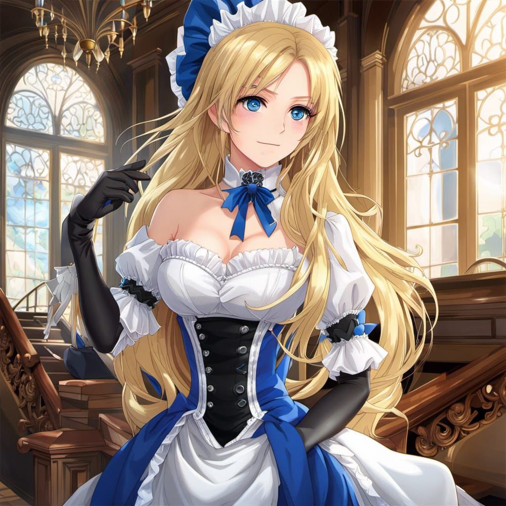 Anime Portrait: Blonde Maid with Sapphire Eyes