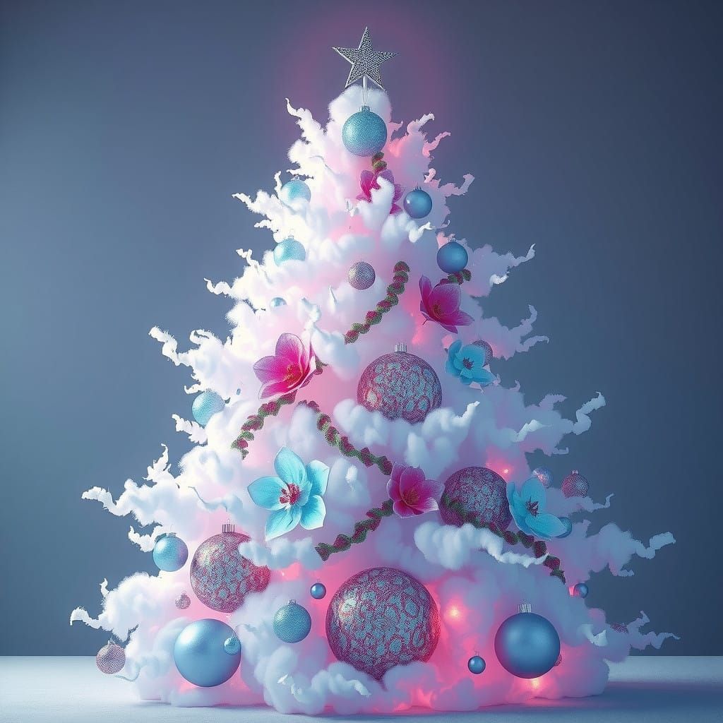 Whimsical Cloudy Christmas Landscape