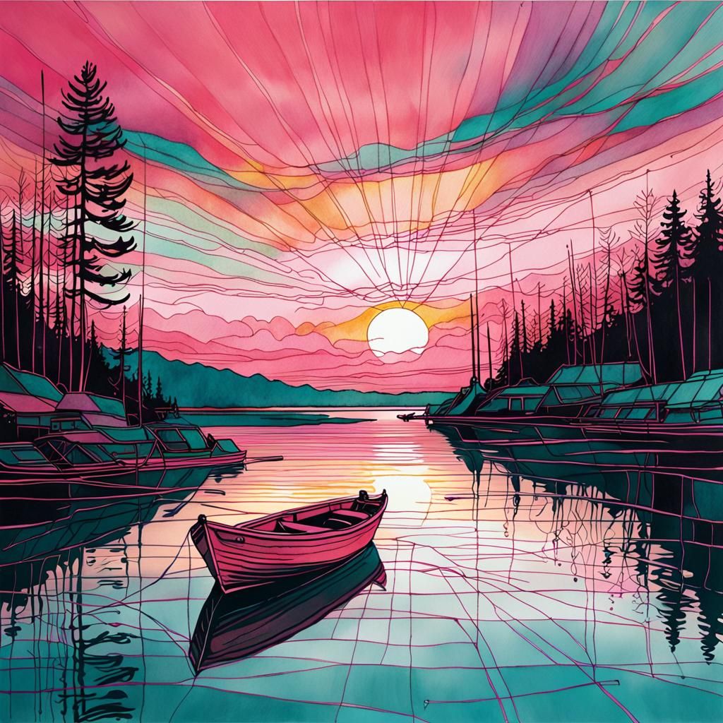 One Line Drawing SUNRISE LAKE