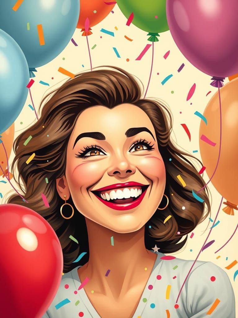 Whimsical Woman Surrounded by Vibrant Balloons
