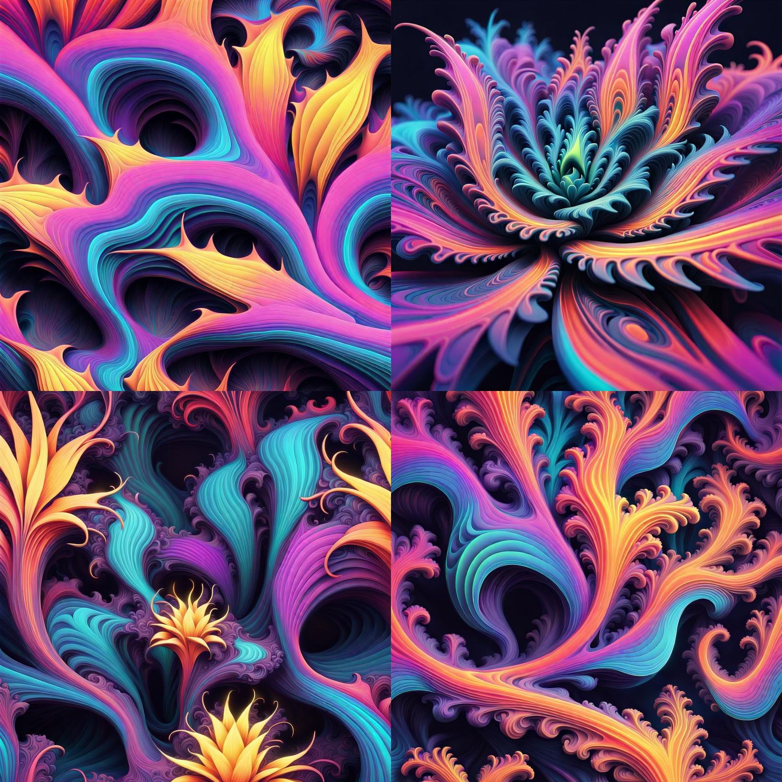 Psychedelic Alien Plant Fractal Wave Pattern in Neon