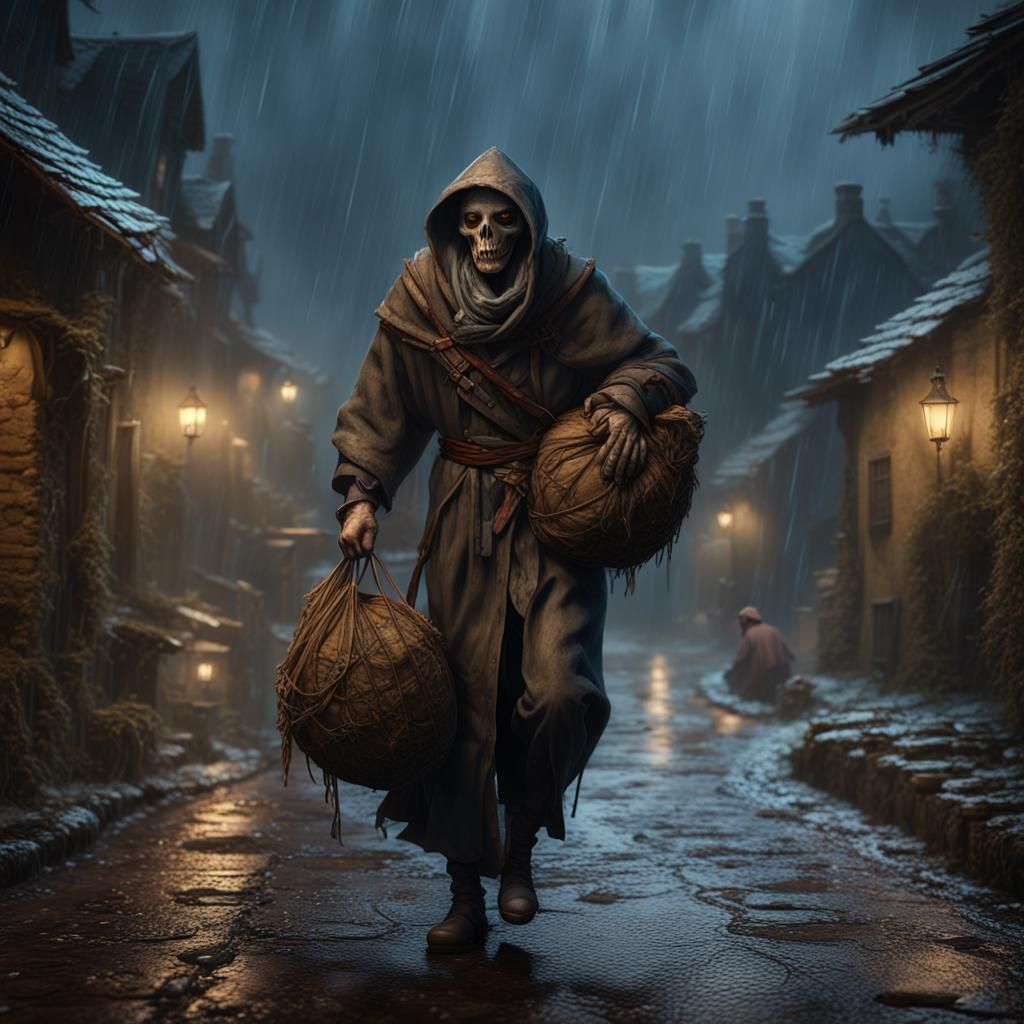 El Silbón Walks a Rainy Village at Night