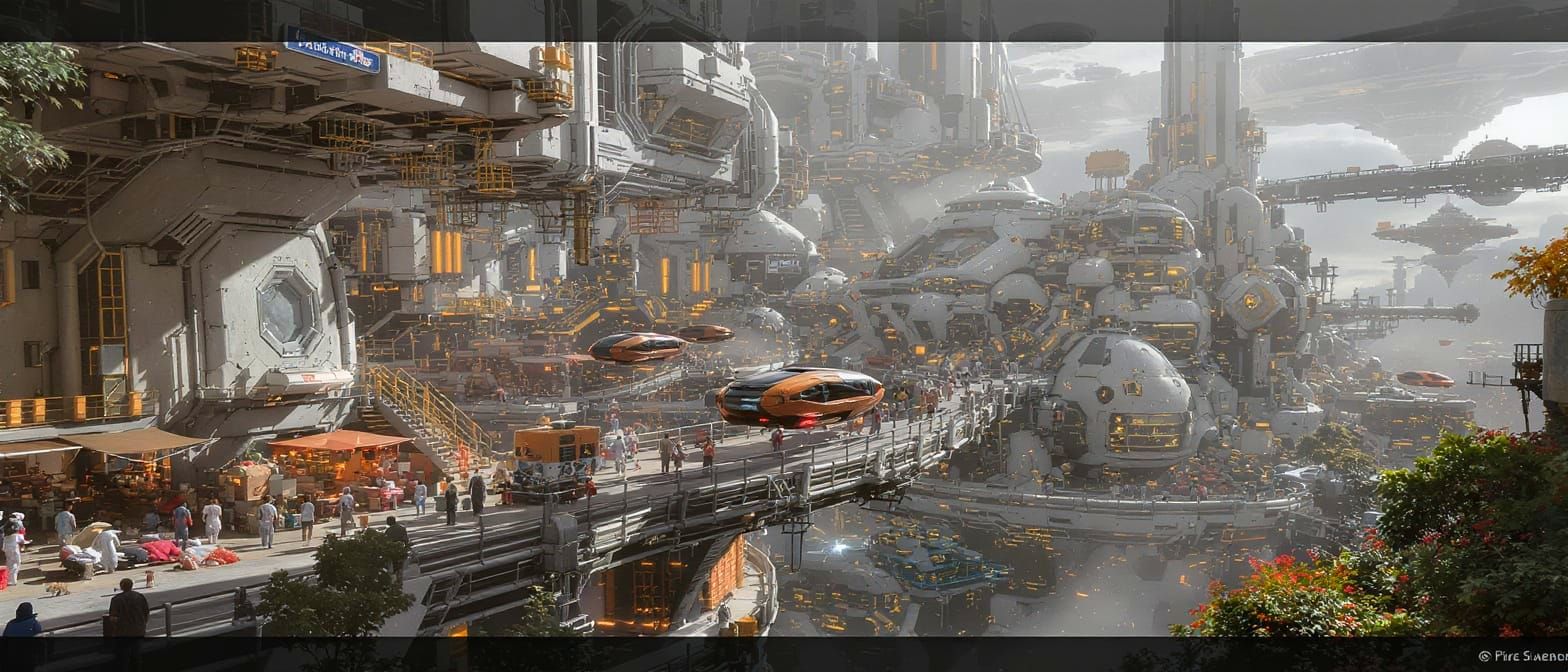 Futuristic Hub City Connecting Planets