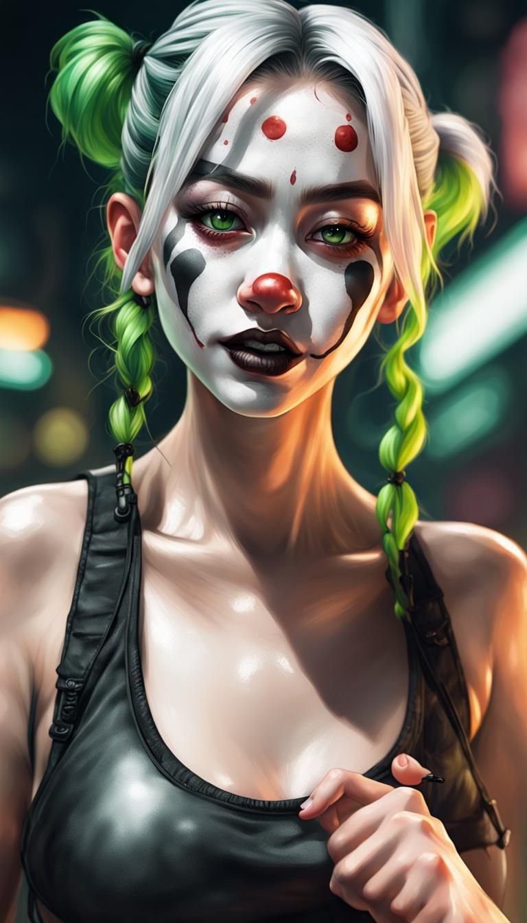 Asian Clown Girl Portrait in Art Nouveau Style