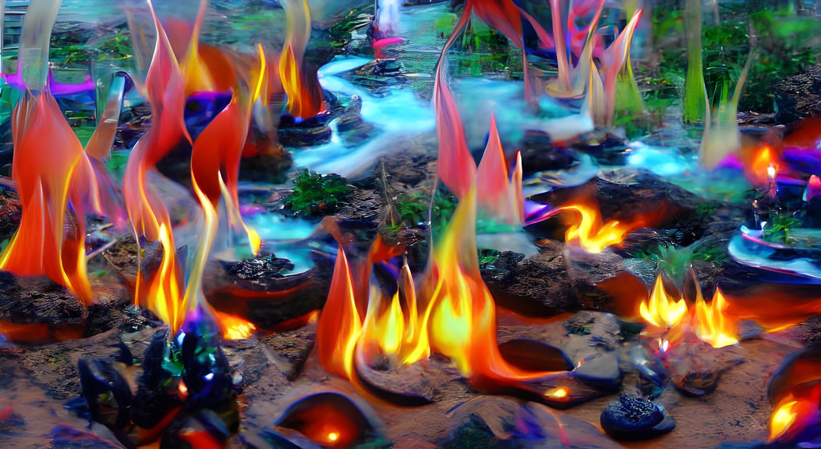 Iridescent Sci-Fi Wildfire in Alien Zen Garden