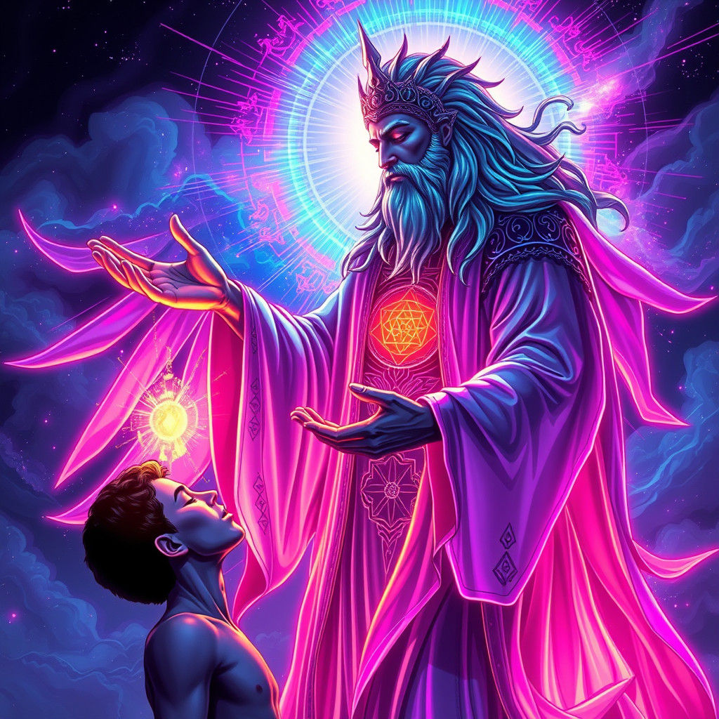 God Healing Soul in Synthwave Neon Retro Style