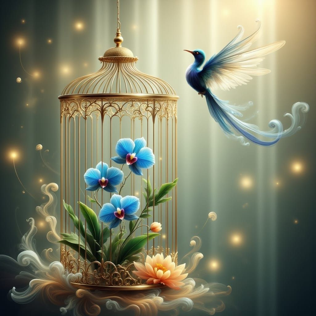 Blue Orchid in Golden Birdcage Greenhouse