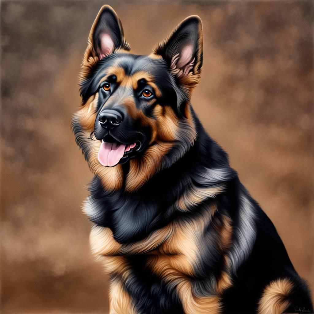Hyperrealistic Brown and Black German Shepherd Dog