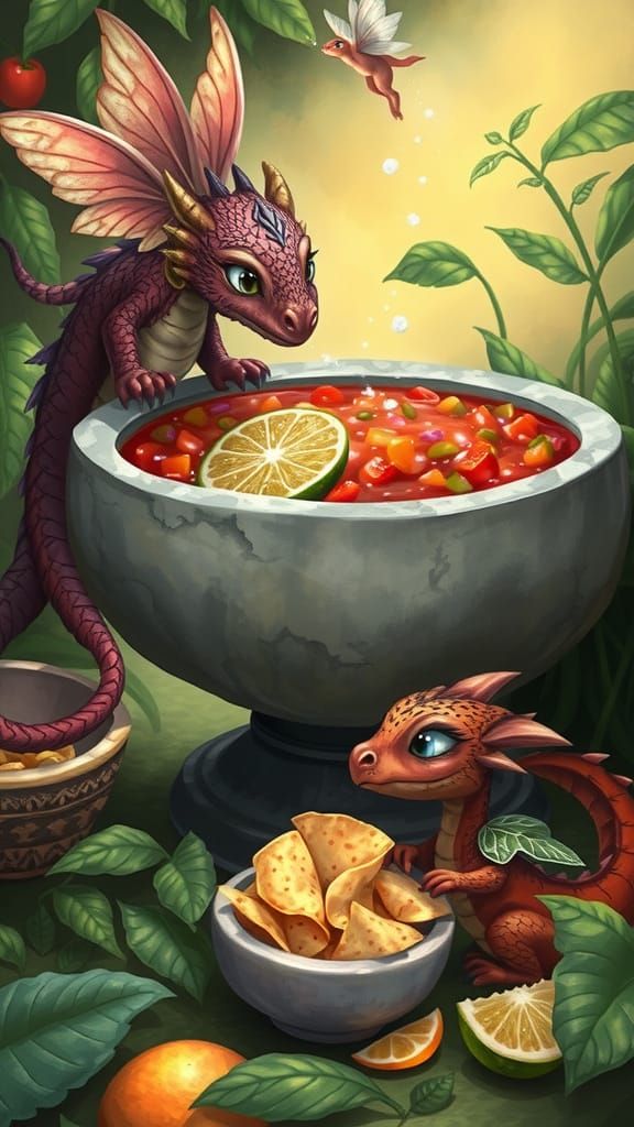 Dragon and Fairy Salsa Party in Whimsical Style