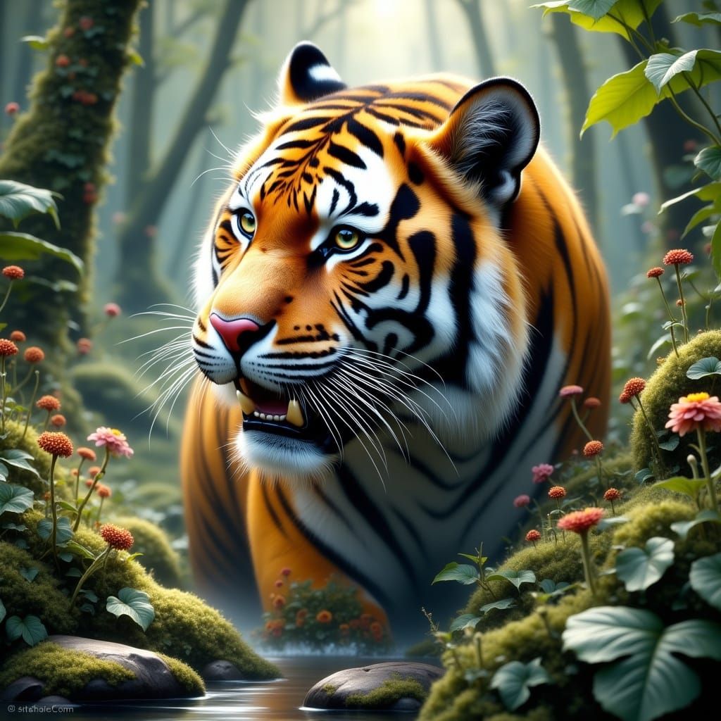 Vintage Tiger in Majestic Natural Habitat