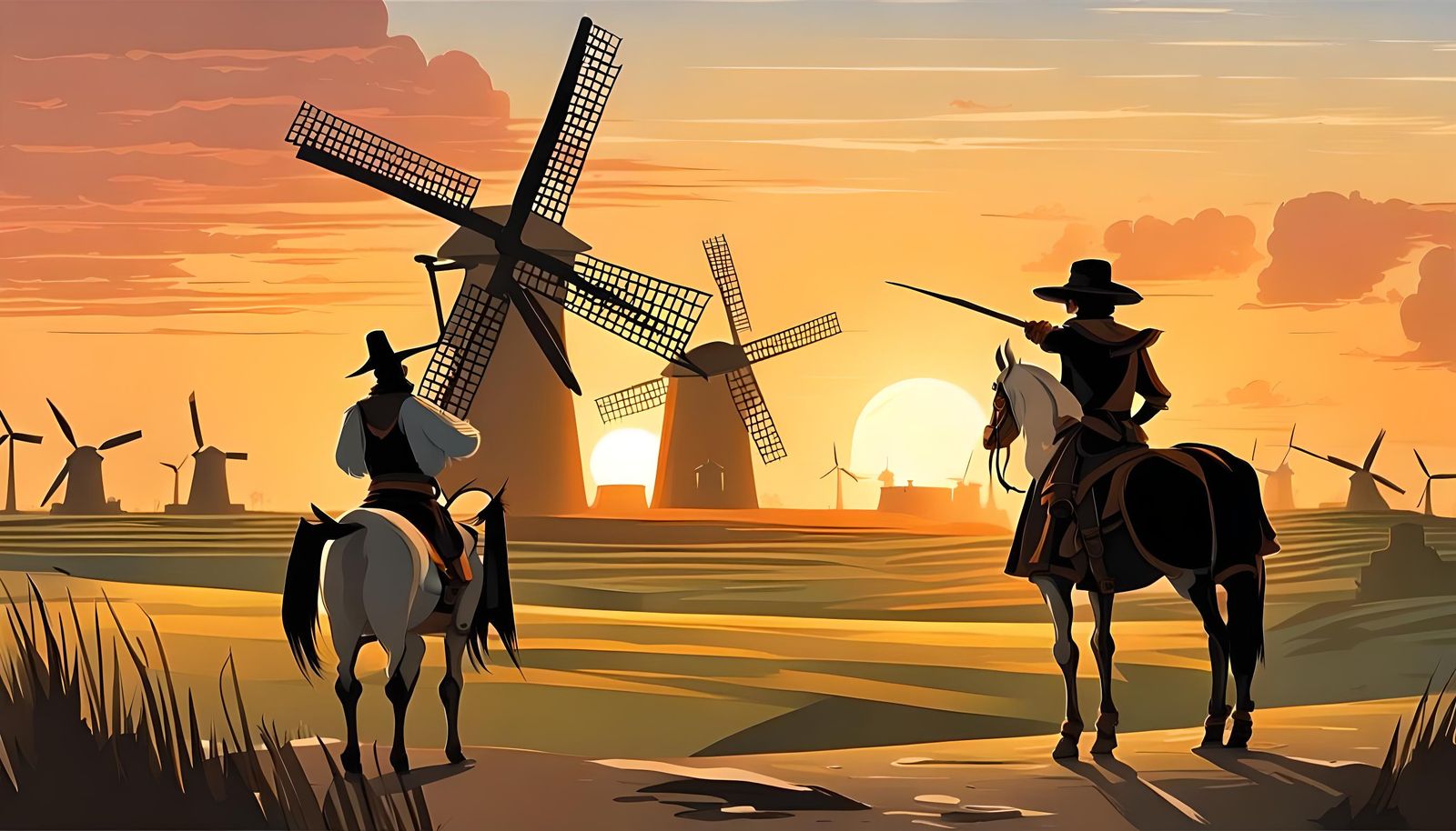 Don Quixote and Sancho Panza at Sunrise