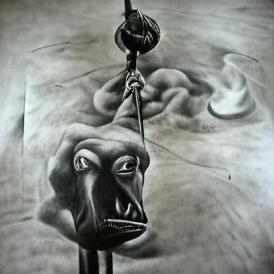 Detailed Charcoal Drawing of Surreal Landscape